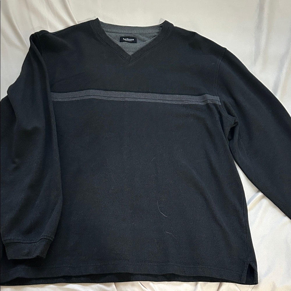 Lands' End Men's V-Neck Sweater - Black and Gray